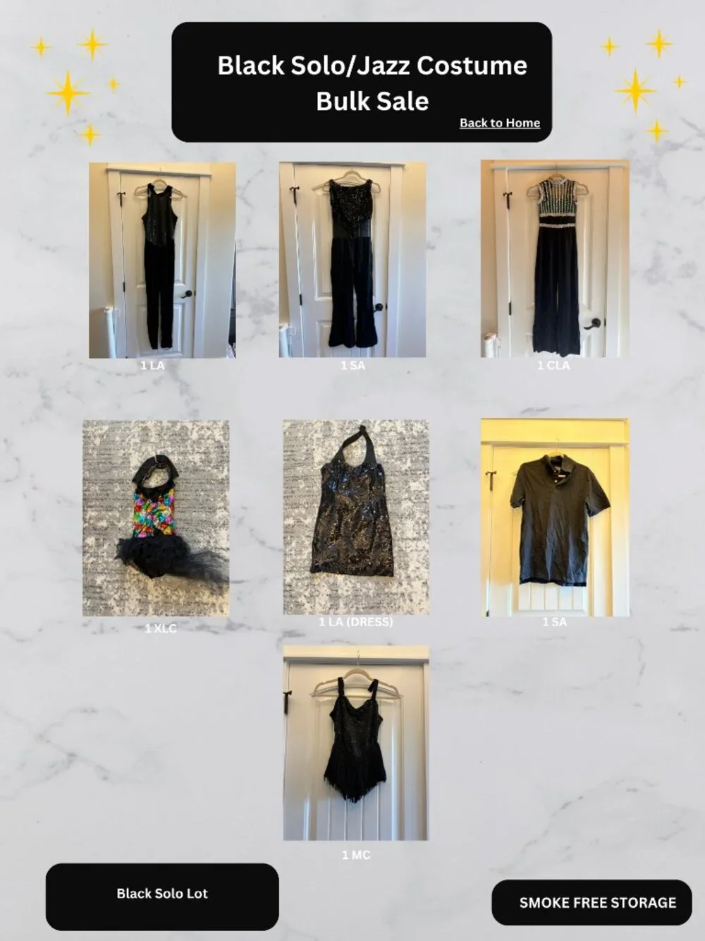 7 Piece Black Jazz/Tap Dance Costume Lot: Multiple Sizes